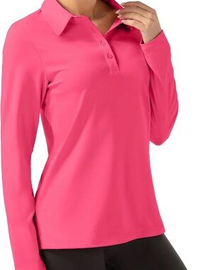 Women's Long-Sleeve Polo Tee — Bright Pink